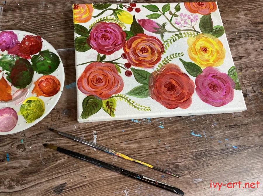 vẽ hoa hồng bằng màu acrylic