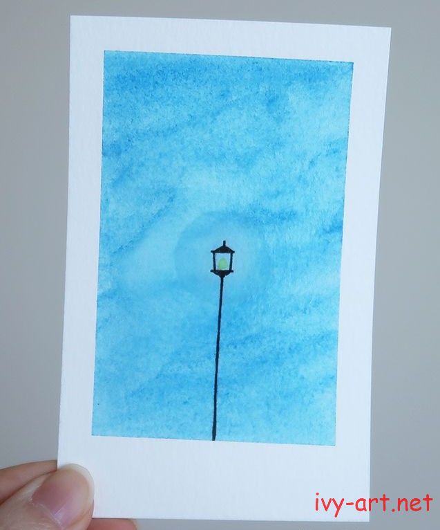Vẽ tranh đèn đường bằng màu nước đơn giản