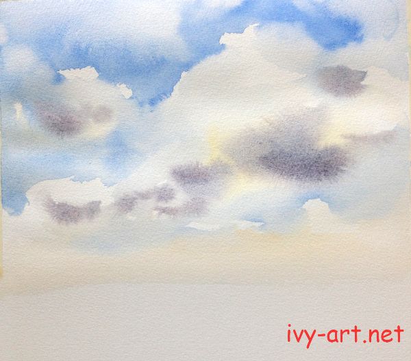 Bước 4 vẽ mây bằng màu nước